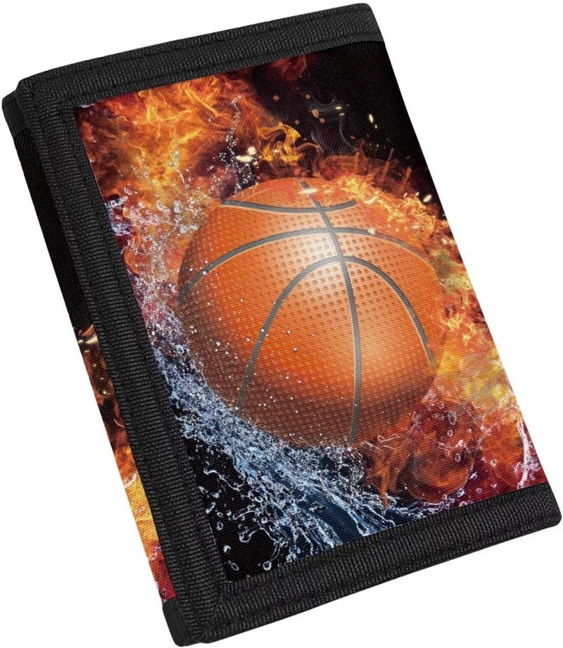 Rnyleeg Kids Wallet for Boys Girls,Kids Trifold Wallets,Fire and Water Basketball Wallet For Boys, Children Wallet for Birthday Graduation Gifts,Samll Purse for Women - Image 1
